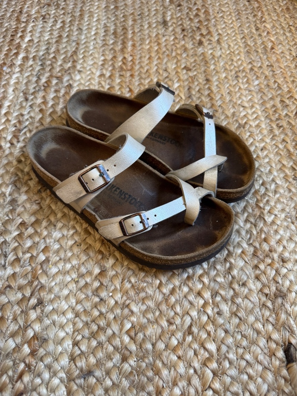 Birkenstock 37 Mayari Sandals Strappy White Beige Shoes 6